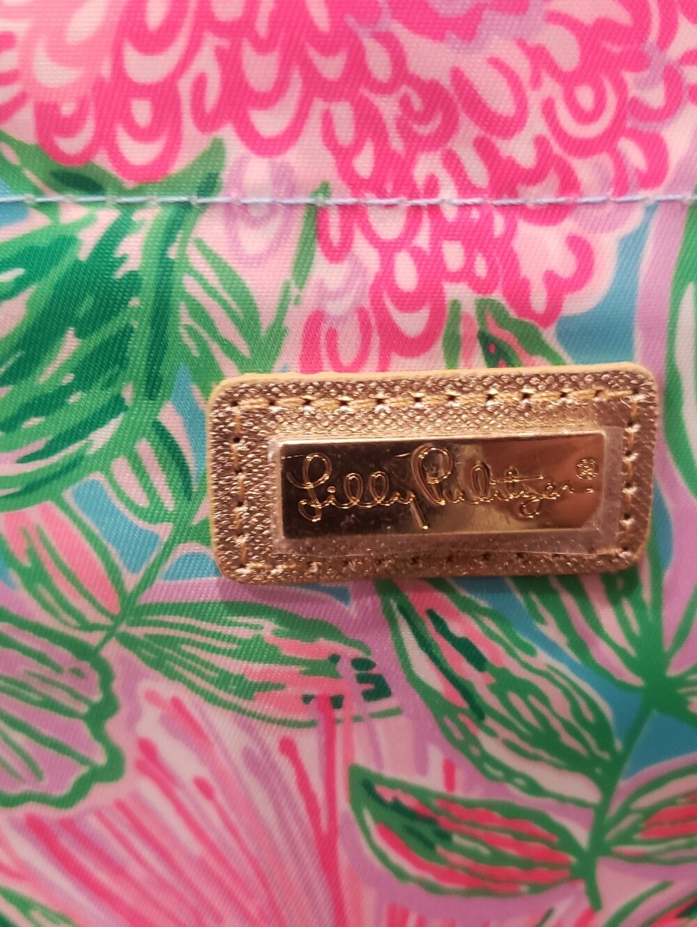 Lilly Pulitzer Bright Pink Floral Insulated Bag with Green Leaf Accents - Picture 2 of 7